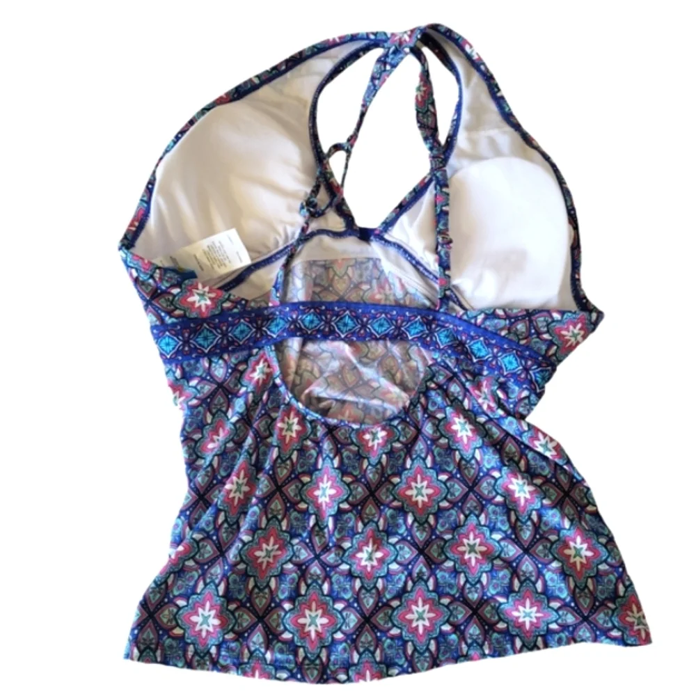 Coastal Zone By Jantzen Blue Floral Halter Swimming Top Only Women's Size L - Picture 4 of 13
